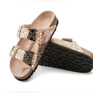 Birkenstock Women's Birko-flor Metallic brick pattern Copper Sandals size 10 new